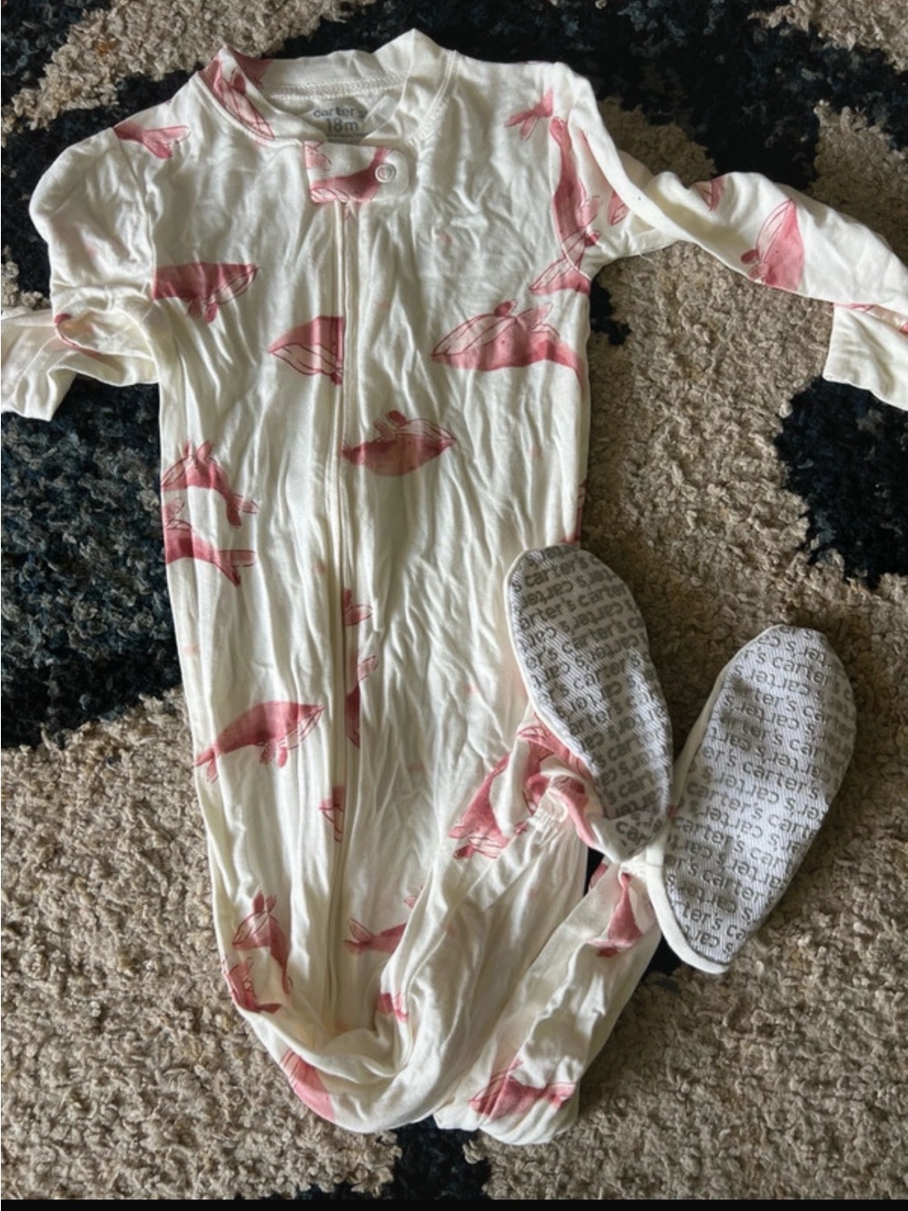 Carter's White Footed Gown with Pink Whale Print
